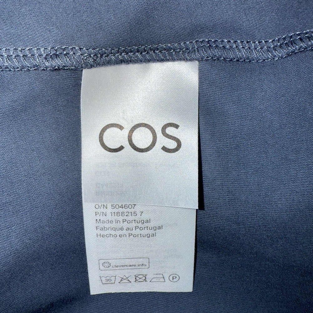 COS Steel Blue Asymmetric Flow Ruched Stretch Cotton Jersey T-Shirt Midi Dress L - Picture 12 of 13